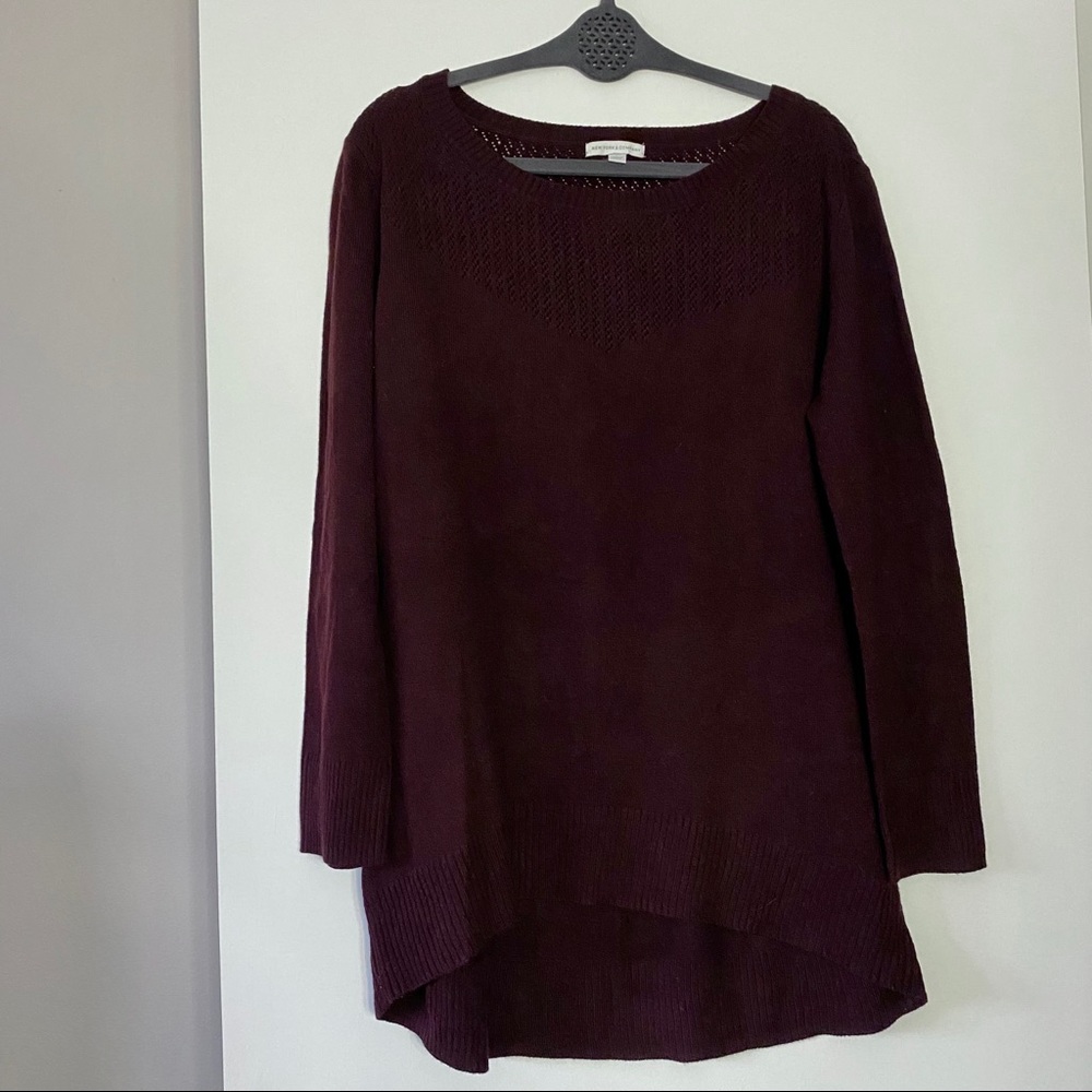New York & Company Burgundy Lightweight Open Knit Mesh Sweater